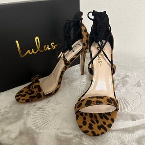 Lulu's Black and Brown Suede Lace Up Leopard Heels